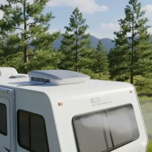 A roof-mounted RV propane air conditioner providing efficient cooling for recreational vehicles and motorhomes.