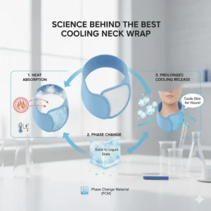 Diagram explaining the science of how the best cooling neck wrap effectively absorbs body heat for prolonged coolness.