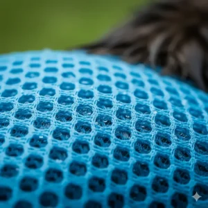 Macro shot showing the unique, mesh texture of the cooling towel material that helps with evaporative cooling.