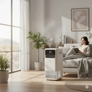A water-cooled air conditioner comfortably cooling the interior of a home in a dry, low-humidity climate.