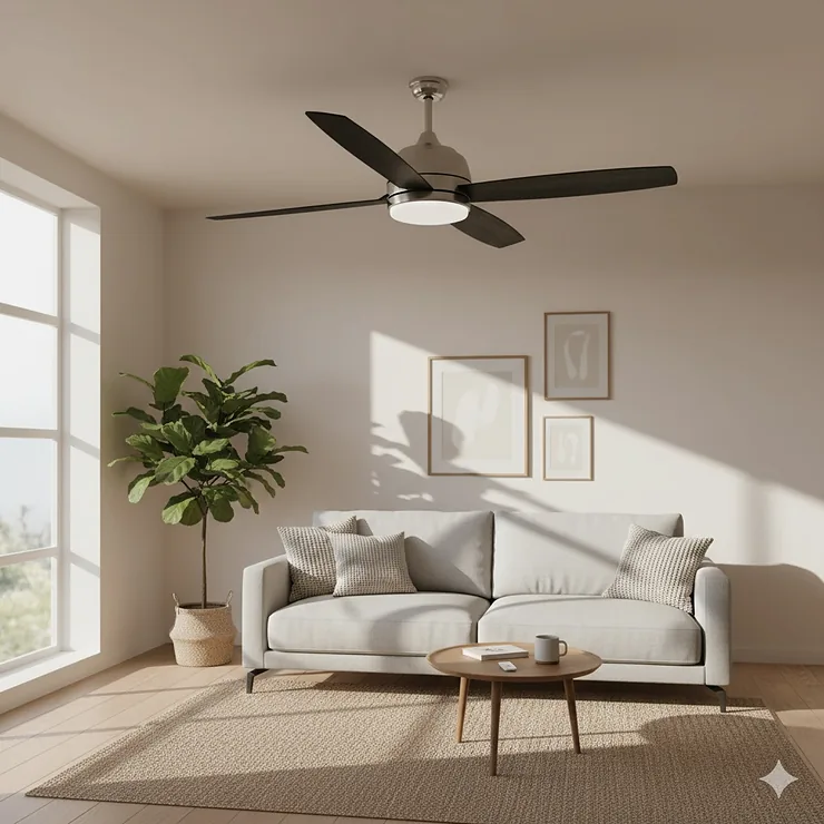 Modern 42 inch ceiling fan with LED light kit and remote control, perfect for small to medium rooms.