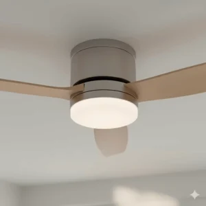 Detail view of a 42 inch ceiling fan featuring an energy-efficient integrated LED light kit.