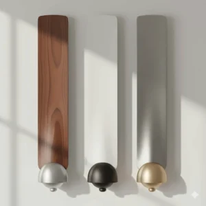Close-up showing different blade finish options for 42 inch ceiling fans, such as wood, white, and metal.