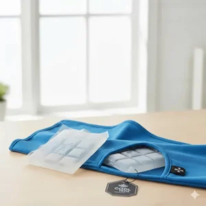The reusable gel ice pack insert shown next to the cooling neck wrap for extended cooling.
