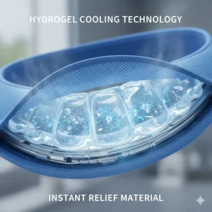 Close-up of the hydrogel cooling technology inside the neck wrap, showing the instant cooling material.