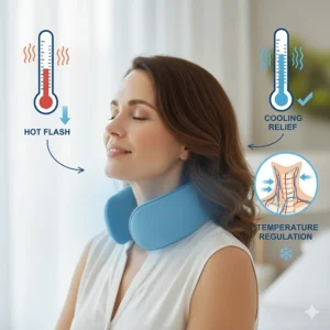 Diagram illustrating how the cooling neck wrap helps with temperature regulation during episodes of overheating.