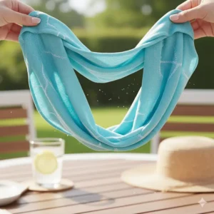 Lightweight, comfortable, and reusable cooling scarf for all-day comfort in the sun.