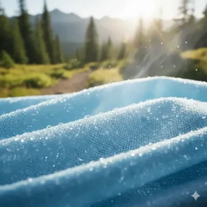 Close-up of the soft, breathable material of a high-quality cooling neck wrap for hiking.