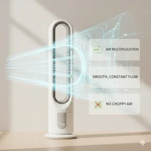 Visual demonstration of the smooth, constant airflow and air multiplication of an affordable bladeless fan.