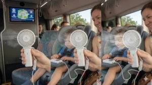 A graphic showing three different airflow speed settings on a portable fan for varying Florida temperatures.