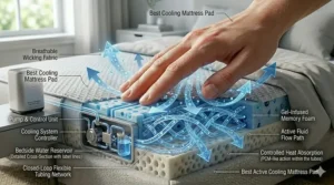 Illustration of an active cooling system using water-filled tubes to regulate bed temperature.