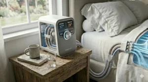 An affordable ChiliPad alternative control unit with a digital interface showing adjustable Celsius and Fahrenheit settings.