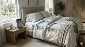 An illustration of a modern water-cooling sleep system showing the thermal layer integrated into a standard mattress.