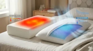 Thermal heat map comparing a standard pillow to the best cooling pillow for temperature regulation.