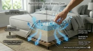 Diagram of the hypoallergenic and antimicrobial layers of a top-rated cooling mattress pad.