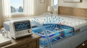Science-based illustration explaining how phase change materials regulate bed temperature.