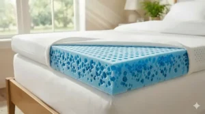 Top-down view of a ventilated gel cooling mattress topper featuring evenly spaced air holes for maximum breathability.