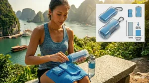 A portable, compact carrying case for the best cooling towel, perfect for travel.