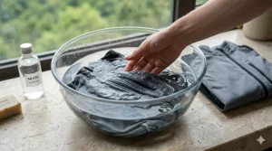 Simple steps to activate a lightweight cooling vest by soaking it in water.