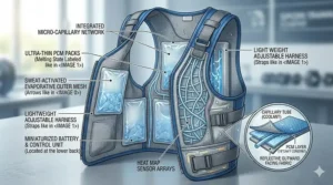A lightweight, slim-fit cooling vest optimized for runners and athletes to prevent overheating.