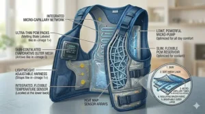 A discreet, medical-grade cooling vest used for managing heat sensitivity in patients with Multiple Sclerosis.