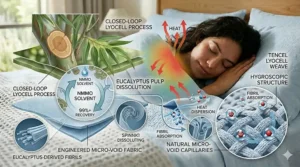 Illustration of smooth Tencel eucalyptus fibers known for a cool-to-the-touch feel in bedding.