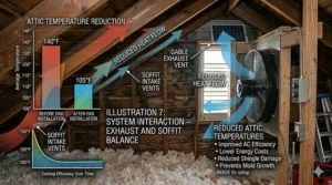 A chart displaying the reduction in attic temperatures after installing a gable attic fan.