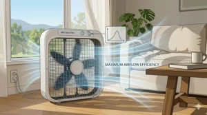 An airflow diagram illustrating the efficient and powerful cooling path from the best box fan.