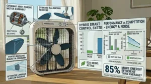 A performance comparison chart illustrating the energy efficiency and noise reduction of the best box fan compared to standard models.