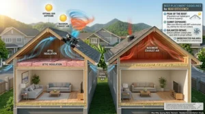 Illustration showing optimal placement for a solar attic fan to maximize sunlight exposure.