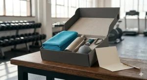 A cooling towel for gym enthusiasts packaged as a fitness gift set.