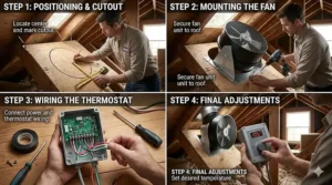 Step-by-step guide for installing an attic fan with thermostat.