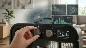 Close-up of control panel settings on a high-performance quiet box fan.