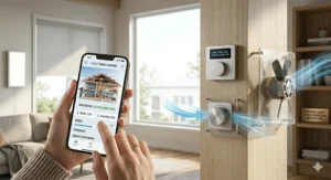 A smartphone interface controlling a smart-enabled best whole house fan system.