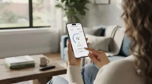 Smartphone app interface controlling settings on the best smart air conditioner.