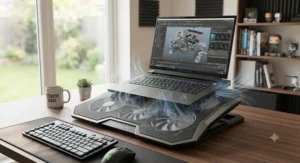 Effective 17-inch laptop cooling pad showcasing superior airflow technology to prevent overheating during intensive tasks.