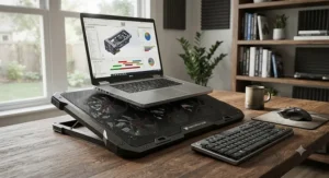 Heavy-duty metal mesh 17-inch laptop cooling pad to maximize heat dissipation for powerful workstations.