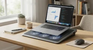 Slim and lightweight portable laptop cooling pad compatible with 17-inch laptops for commuters and students.
