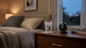 Hydration and comfort items displayed alongside cooling products for night sweats.