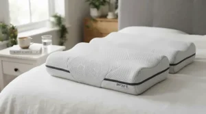 Specialized pillows shown as effective cooling products for night sweats to keep the head dry.
