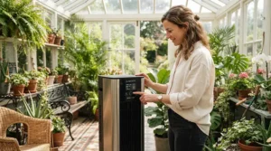 A portable air conditioner for sunroom temperature management dealing with high solar heat load.