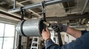 Step-by-step installation of an inline fan for grow tent using hanging straps