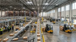 Energy-efficient warehouse cooling solutions keeping a massive fulfillment center comfortable.